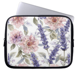 Lavendel Pion Vattenfärg Blommig Trädgård Laptop Fodral