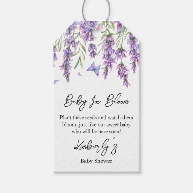 Lavendel |  Presentkort för babyshowersfrö Presentetikett (Framsidan)