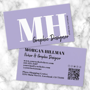 Lavendel QR-kod Lila Monogram Visitkort
