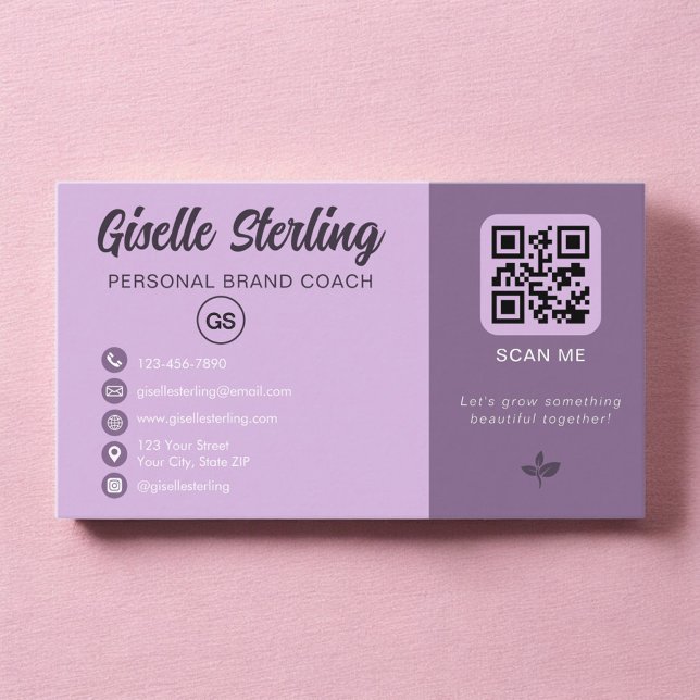 Lavendel QR-kod Monogram Sociala Medier  Visitkort (Skapare uppladdad)