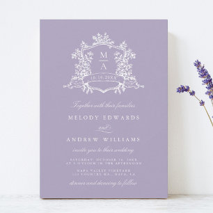 Lavendel Romantisk Blommig Vapen Wedding Inbjudningar