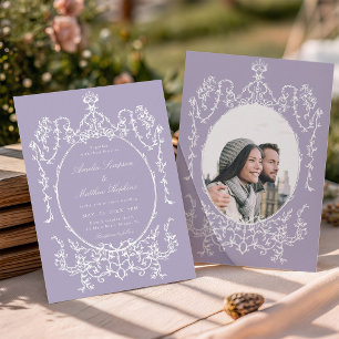 Lavendel Romantisk Fransk Ram Bröllopsfoto Inbjudningar