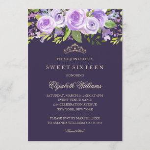 Lavendel Ros Blommig Sweet Sixteen Inbjudan