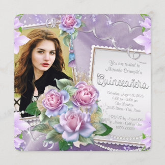 Lavendel Ros Quinceanera Inbjudningar