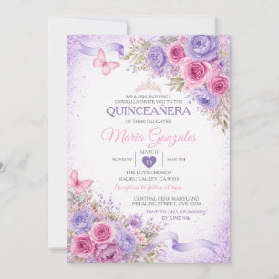 Lavendel Rosa Blommig Quinceañera Inbjudan
