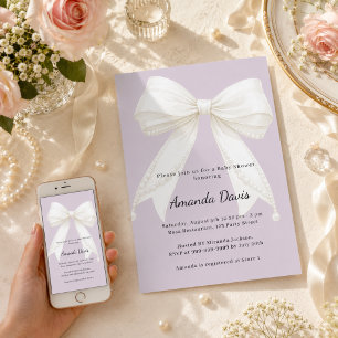 Lavendel rosa elfenbensfärgad båge Baby Shower Inbjudningar