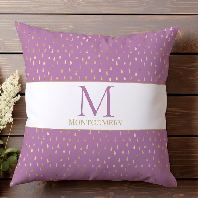 Lavendel Rosa Guld Regndroppe Modern Trendig Monog Kudde (Skapare uppladdad)