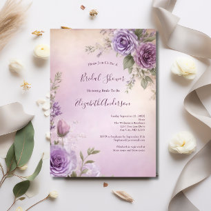 Lavendel Rosa Lila Blommig Elegant Bröllopsdusch Inbjudningar