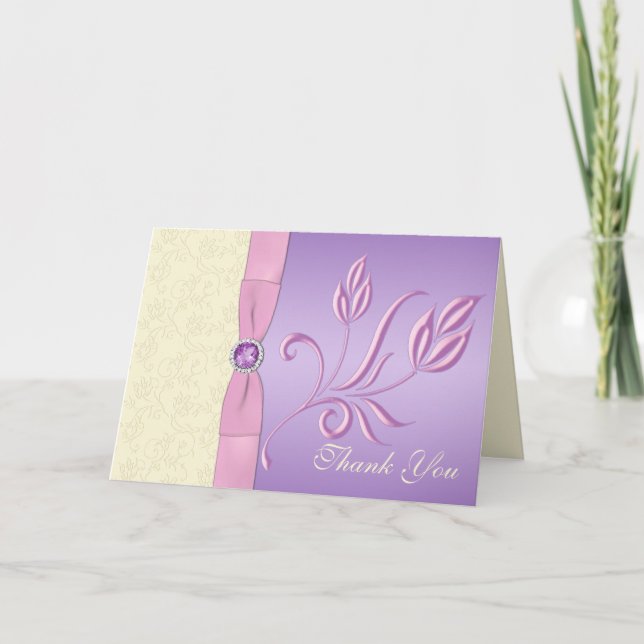 Lavendel, Rosa och Elfenbensvitt Tacksamhetskort Tack Kort (Framsida)