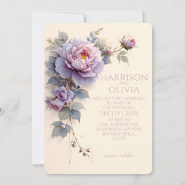 Lavendel-Rosa Pion Elegant Romantisk Bröllop Inbjudningar