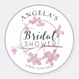 Lavendel Rosa Syrenblom Bröllopsdusch Runt Klistermärke