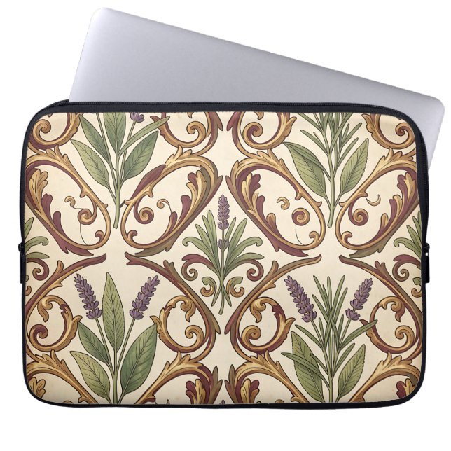 Lavendel Rosemary Guld Scrollmönster  Laptop Fodral (Framsidan)