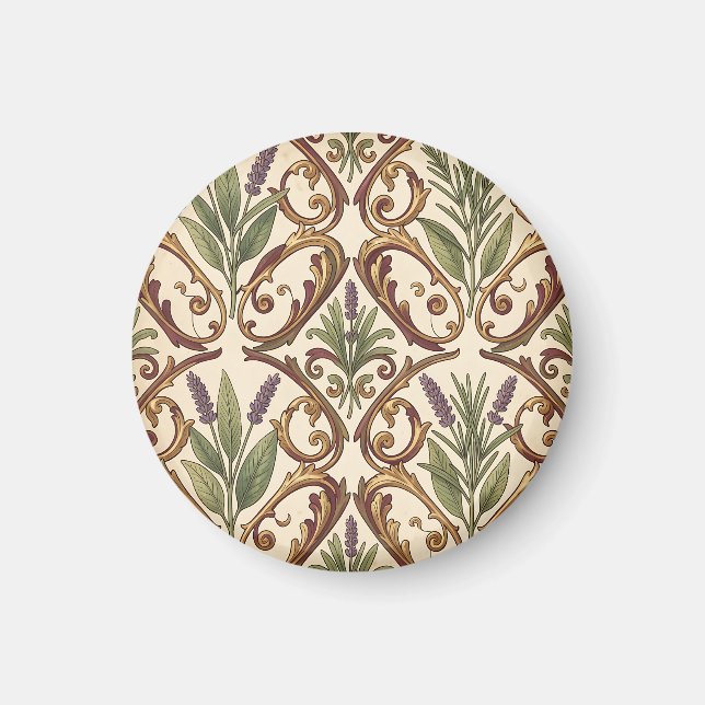 Lavendel Rosemary Guld Scrollmönster  Magnet (Framsidan)