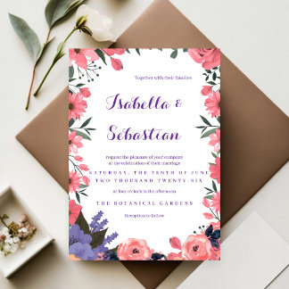 Lavendel & Rosenskär Blommig Bröllopsinbjudan Inbjudningar