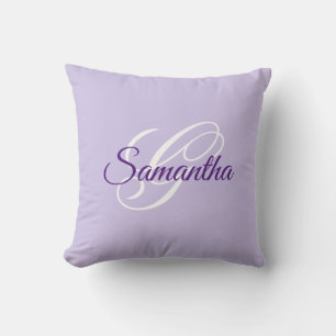 Lavendel Royal Purpur och Vit Fin Monogram Kudde