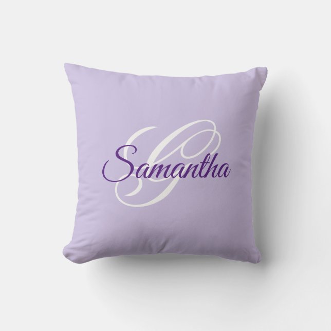 Lavendel Royal Purpur och Vit Fin Monogram Kudde (Framsida)