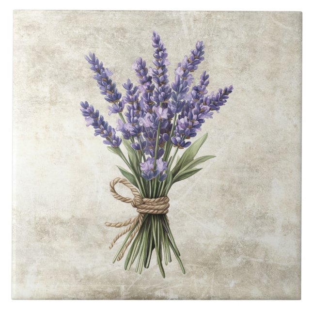 Lavendel Rustik Blommig Falsk Keramisk Platta Kakelplatta (Framsidan)