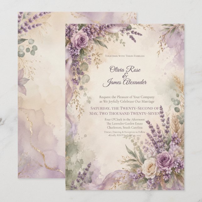 Lavendel Salvia Bröllop  | Rustik Boho Chic Inbjudningar (Fram/baksida)