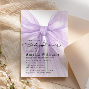 Lavendel Sheer Bow Elegant Baby Shower Inbjudningar
