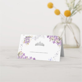 Lavendel Silver Blommig Tiara Fjäril Quinceañera Placeringskort