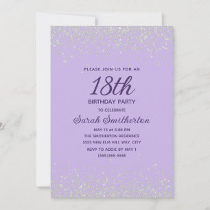 Lavendel Silver Diamant Glitter 18-årsdag Inbjudningar