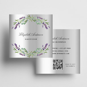 Lavendel silver eukalyptus grönska QR-kod Fyrkantigt Visitkort