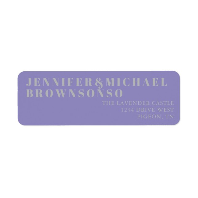 Lavendel Silver Minimalistisk Bröllop Returadress Etikett (Framsidan)