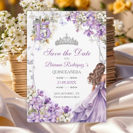 Lavendel Silver Tiara Blommig Fjäril Quinceañera