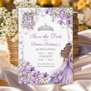 Lavendel Silver Tiara Blommig Fjäril Quinceañera