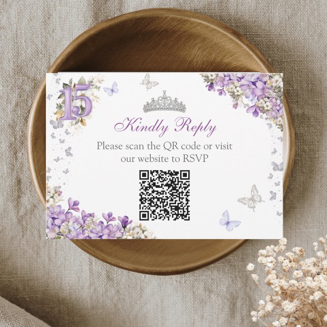 Lavendel Silver Tiara Blommig Fjäril Quinceañera OSA Kort (Skapare uppladdad)