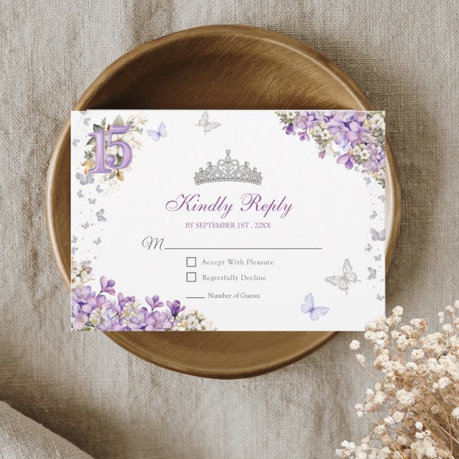 Lavendel Silver Tiara Blommig Fjäril Quinceañera OSA Kort (Skapare uppladdad)