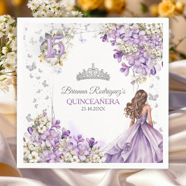Lavendel Silver Tiara Blommig Fjäril Quinceañera Pappersservett