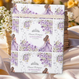 Lavendel Silver Tiara Blommig Fjäril Quinceañera Presentpapper