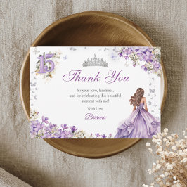 Lavendel Silver Tiara Blommig Fjäril Quinceañera Tack Kort