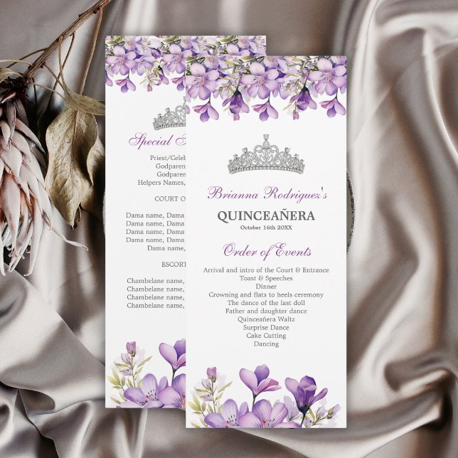 Lavendel Silver Tiara Blommig Quinceañera Program (Skapare uppladdad)