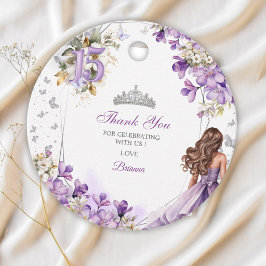Lavendel Silver Tiara Blommig Quinceañera Tack Gåvor Etiketter
