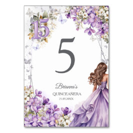 Lavendel Silver Tiara Fjäril Quinceañera  Bordsnummer