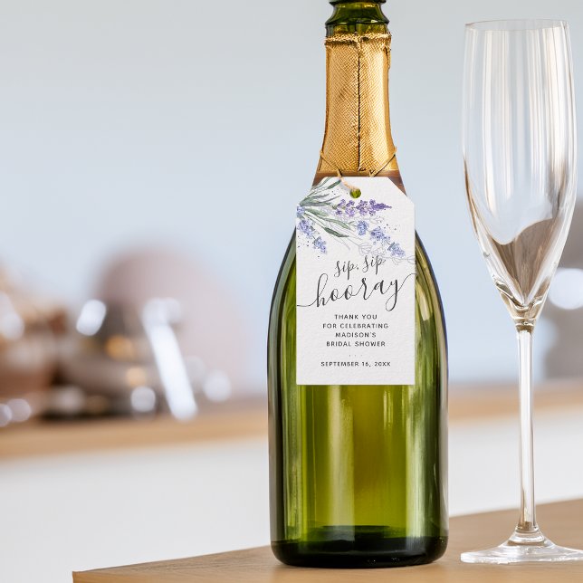 Lavendel Sipp Sipp Hurra Förmån Bröllopsdusch Presentetikett (Lavender Sip Sip Hooray Favor Bridal Shower Gift Tags)