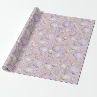 Lavendel Skal Vattenfärg Kustmönster Present Presentpapper