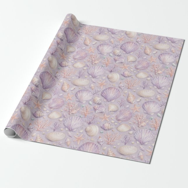 Lavendel Skal Vattenfärg Kustmönster Present  Presentpapper (Utrullad)