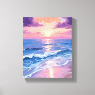 Lavendel Solnedgång Lila Strand Hav Aquarell Canvastryck