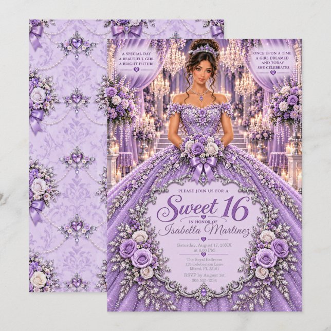 Lavendel Sweet 16-firande Inbjudningar (Fram/baksida)