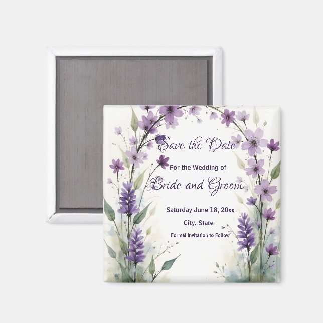 Lavendel Syren Blommig Spara Datum Magnet (Front/Back)