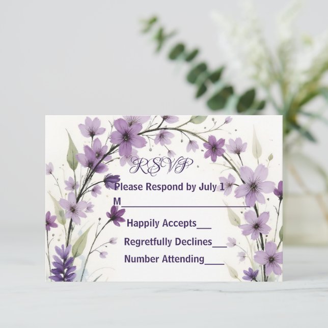 Lavendel Syren Blommig Valvbåge RSVP-kort OSA Kort (Stående Fram)