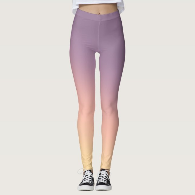 Lavendel till Persika Gradient Mjuk Pastell Ombre  Leggings (Framsida)