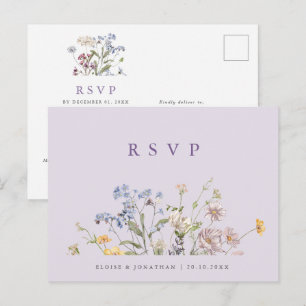 Lavendel Vår Vildblomma Äng Bröllop RSVP Vykort