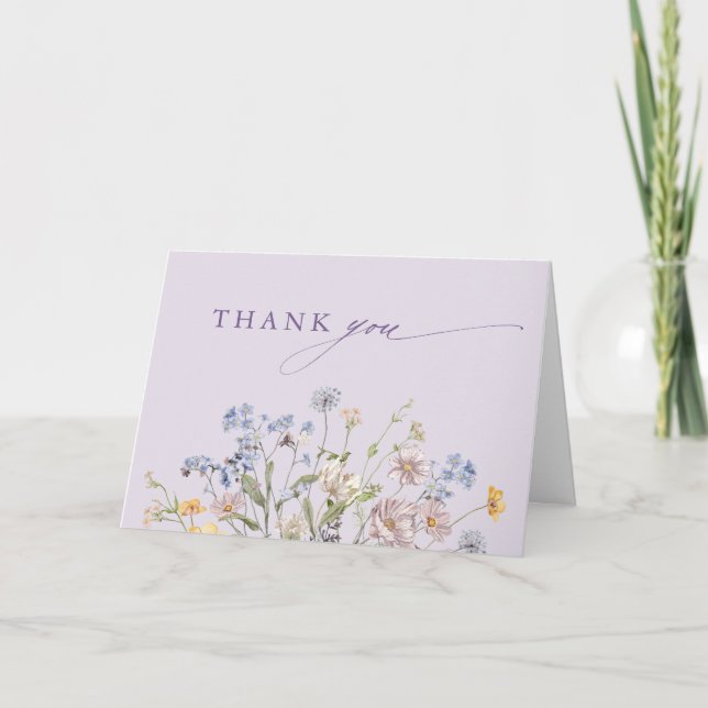 Lavendel Vår Vildblomma Äng Trädgård Bröllop Tack Kort (Framsida)