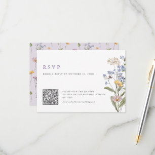 Lavendel vår- vildblommeäng bröllop QR-kod OSA Kort