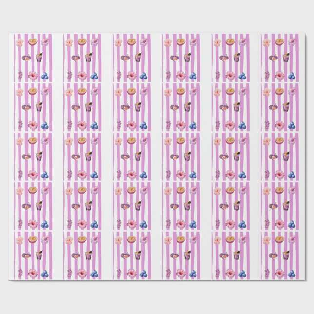 Lavendel Vattenfärg Botaniskt Mönster Presentpapper (Platt)