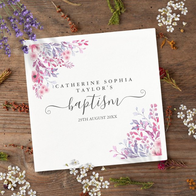 Lavendel Vilda Blommor Blommig Dop Dop Pappersservett ( Lavender Wildflowers Floral Baptism Christening Napkins)